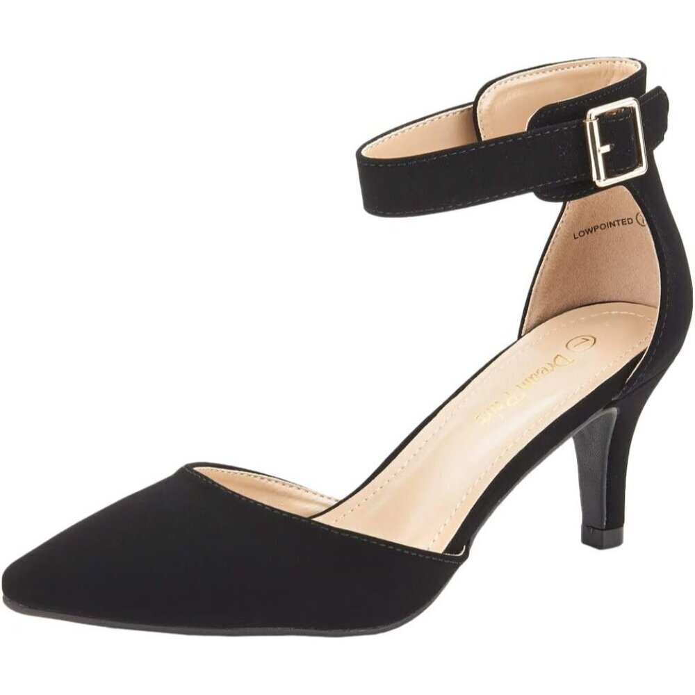 Dream Pairs Women's Black Nubuck Faux Suede pointed Toe Kitten Heels Pumps Shoes